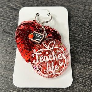 Hand crafted Teacher Keychain with heart Pom Pom